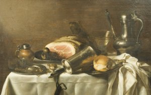 Natureza morta com um presunto (óleo sobre tela) de Pieter Claesz