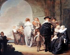 Uma Empresa Elegante em um Terraço (óleo em painel) de Pieter Codde