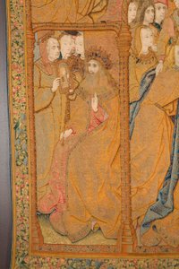 tapeçaria flamenga. Aviso. Detalhe, c.1502-04 (ouro, prata, seda e lã) de Pieter Coecke van Aelst