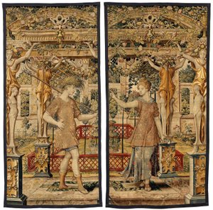 Vertumnus e Pomona: Vertumnus transformado em agricultor, c.1550 (ouro, lã e seda) de Pieter Coecke van Aelst