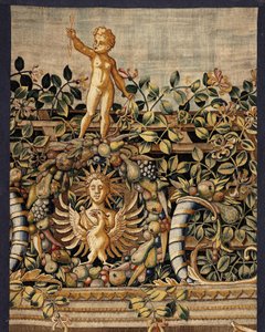Vertumnus e Pomona: Vertumnus transformado em pescador, c.1550 (ouro, lã e seda) de Pieter Coecke van Aelst