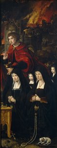 São João Evangelista com duas mulheres e duas meninas em oração Painel direito do O Juízo Final de Pieter Coecke van Aelst