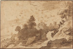 Paisagem com ponte e ruínas em segundo plano de Pieter Dircksz Santvoort