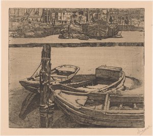 Navios no Damrak em Amsterdã de Pieter Dupont (signed by artist)
