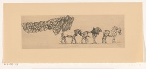 Três cavalos de tracção e a carga de um vagão de feno de Pieter Dupont