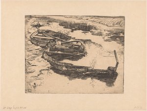 Três barcos a remos afundados numa vala de Pieter Dupont
