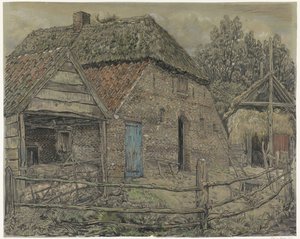 Celeiro grande, com um curral de porcos à sua frente de Pieter Dupont