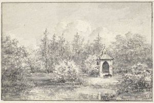 Vista no parque Leiduin, com casa de campo entre as árvores de Pieter Ernst Hendrik Praetorius