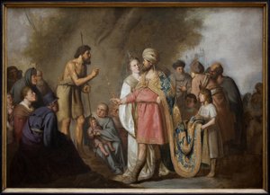 São João Batista pregando em frente a Herodes. Pintura de Pieter Fransz de Grebber (1600-1652), óleo sobre tela de Pieter Fransz. de Grebber