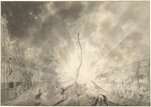 O desastre da pólvora em Leiden, 12 de janeiro de 1807 de Pieter Gerardus van Os (signed by artist)