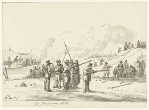 Acampamento de cidadãos nas dunas da Holanda do Norte, 19 de Janeiro de 1814 de Pieter Gerardus van Os (signed by artist)