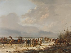 Quebrando o gelo na vala de soro de leite coalhado, Naarden, janeiro de 1814 de Pieter Gerardus van Os