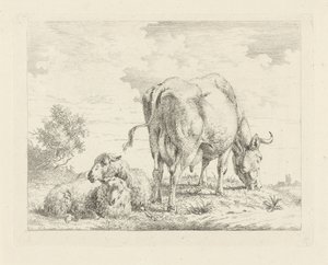 Vaca com duas ovelhas de Pieter Gerardus van Os
