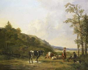 Paisagem com Pastores e Gado de Pieter Gerardus van Os
