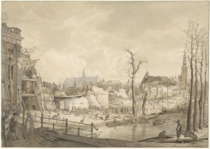 Ruínas no lado norte do Steenschuur após a catástrofe da pólvora em Leiden, 12 de Janeiro de 1807 de Pieter Gerardus van Os