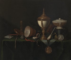 Still Life with Ostrich Egg Cup and the Whitfield Heirlooms, c.1670 (óleo sobre tela)