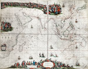 Mapa das Índias Orientais, c.1666 (gravura a cores)