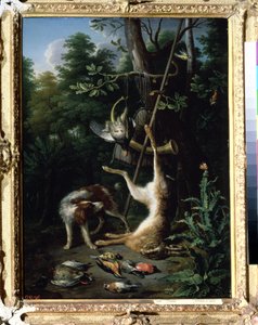 "" Cão de caça e aves de caça "" (Cão e aves de caça) pintura por Peter Gysels (1621-1691) século XVII. Museu Pushkin, Moscou