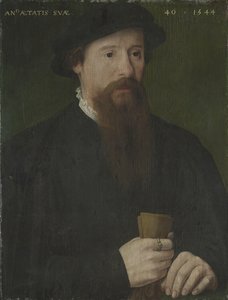 Retrato de um homem que segura as suas luvas de Pieter Jansz. Pourbus