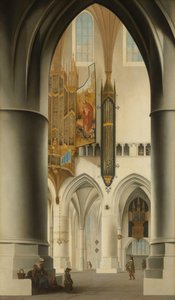 Interior da Igreja de St Bavo em Haarlem Interior do St Bavokerk em Haarlem, visto do ambulatório sul, olhando através do coro para o ambulatório norte e o grande órgão