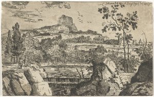 Paisagem montanhosa com cachoeira de Pieter Langendijk (I)