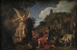 O anjo Raphael se despede do velho Tobit e de seu filho Tobias de Pieter Lastman