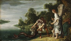 O anjo e Tobias com o peixe de Pieter Lastman