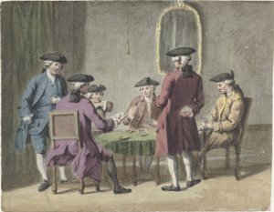 Homens a jogar cartas em interiores