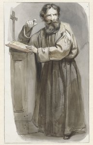 Clérigo de pé na tribuna com crucifixo e Bíblia de Pieter Marinus van de Laar (attributed to)