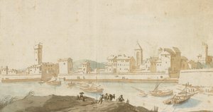 Vista de Civitavecchia com a muralha do porto de Pieter Moninckx