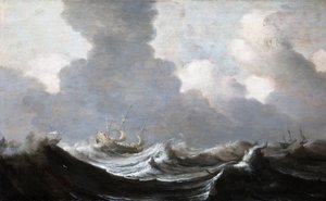 Quatro navios correndo diante de um vendaval, 1630 de Pieter Mulier the Elder