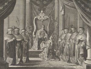 Gravura 8: Imperador Maximiliano II concedendo uma coroa ao brasão de armas de Amsterdã, de Cas..., 1638.