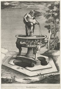Fonte com Silenus nos jardins do Palazzo Cesi no Vaticano