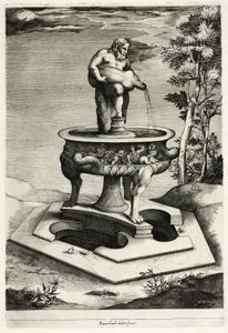 Fonte com Silenus no Jardim do Palácio Cesi perto de Roma