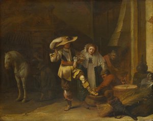 Um homem e uma mulher em um estábulo, década de 1630 de Pieter Quast