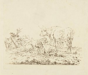 Pasto com vaca e ovelha de Pieter Roosing