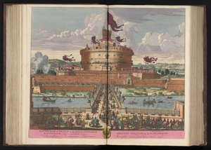 Engelenburcht aan de rivier de Tiber te Roma Castelo de St. Angeli (nomeadamente Michaelis) do mais alto (...) (título no objeto) de Pieter Schenk (I)