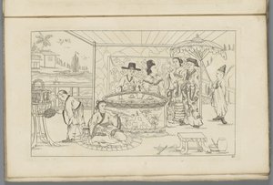 Figuras chinesas em torno de uma mesa de chá
Novas figuras chinesas inventadas desenhadas com grande dificuldade e dadas em Lay, de P. Schenk Jun (...), segundo volume (título da série) de Pieter Schenk (II)