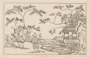 Dois homens chineses em uma paisagem Novo Sineesen inventariado, assinado com grande detalhe e publicado em 