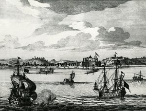"Castelo Del Mina, localizado na Guiné, não muito longe do Cabo Três Pontos".