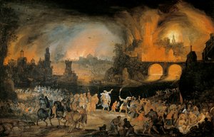 A queima da cidade de Tróia. Pintura de Pieter Schoubroeck (1570-1607). 1606. Museu Kunsthistorisches Viena Áustria