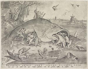Peixe grande come o peixe pequeno, gravado por Pieter van der Heyden, 1557 de Pieter The Elder after Brueghel