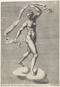Diana como Luna sobre uma nuvem
Luna Noctis Domina (título sobre o objecto)
Os sete planetas (título sobre o objecto) de Pieter Valck