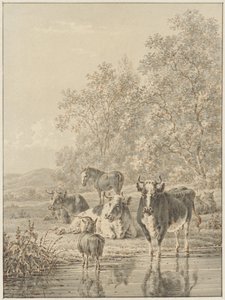 Paisagem com gado junto à água