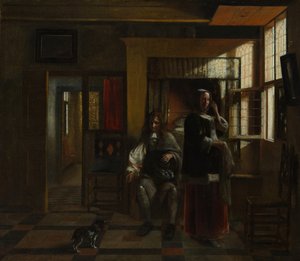 Interior com um jovem casal, provavelmente ca. 1662-65. de Pieter de Hooch