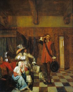Le porteur de mauvaises nouvelles - O portador de más notícias - Hooch, Pieter, de (1629-1684) - c. 1655 - Óleo sobre madeira - 67,8x56 cm - Museu Nacional d