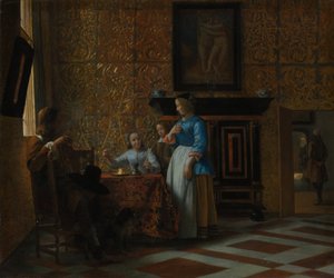 Tempo de lazer em um ambiente elegante, ca. 1663-65. de Pieter de Hooch