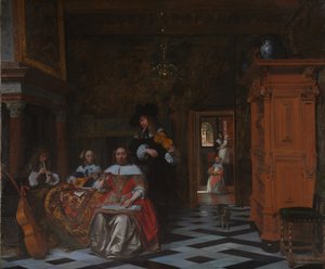 Retrato de uma família tocando música, 1663 de Pieter de Hooch