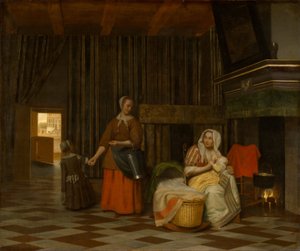 Mulher, e, criança, com, servindo empregada de Pieter de Hooch