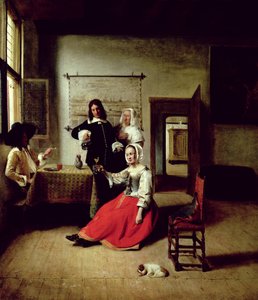 Mulher bebendo com soldados, 1658 de Pieter de Hooch